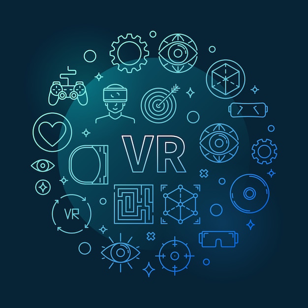  VR concept round blue outline icons