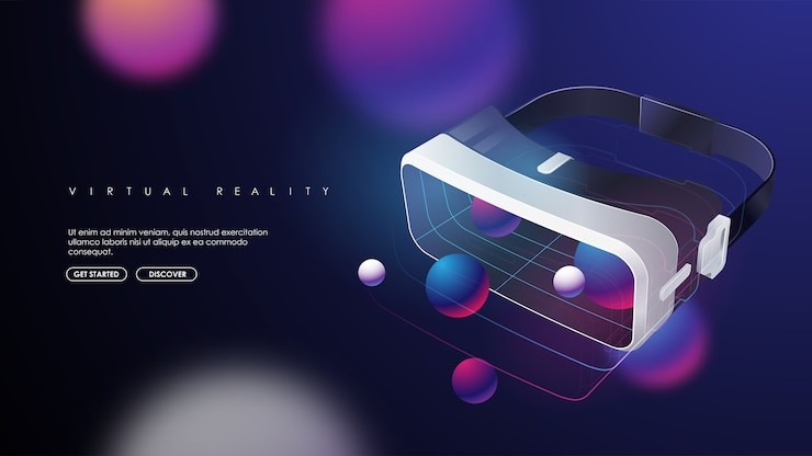 Vector vr 게임 미래형 헬멧 및 디지털 안경 증강 헤드셋. 웹 및 인쇄용 최신 템플릿. 교차 현실 개념.