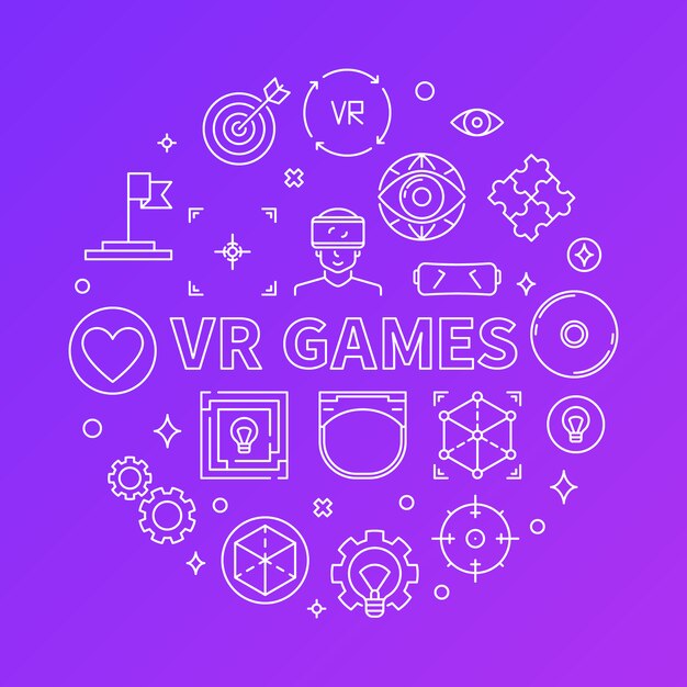 VR Games  round line icons