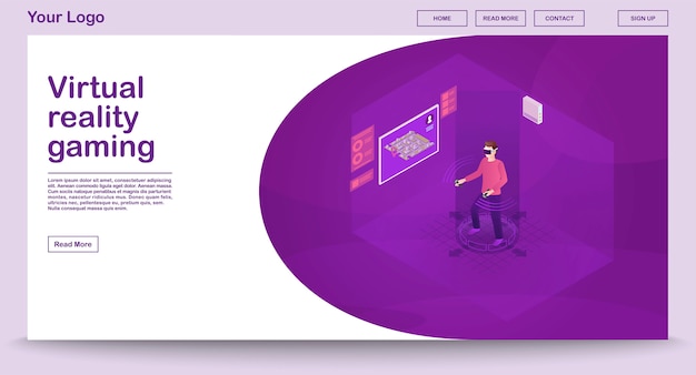 Vr gaming webpagina sjabloon met isometrische illustratie