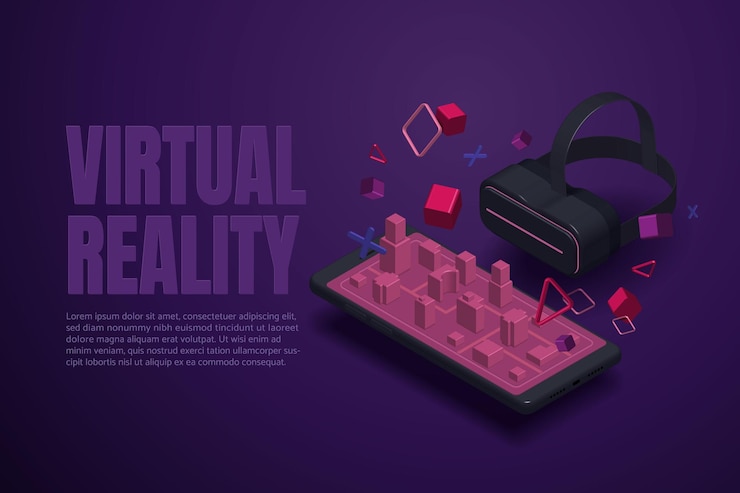 Vector vr glasses experience 3d virtual reality city on smartphone