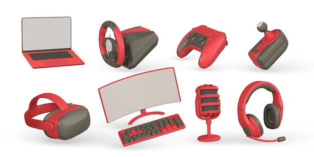 Vector vr glasses laptop steering wheel shifter monitor keyboard game pad microphone headphones vector