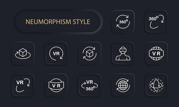 VR glasses set line icon Virtual reality 360 degrees Internet gadget device progress viewing Neomorphism style Vector line icon for business and advertising