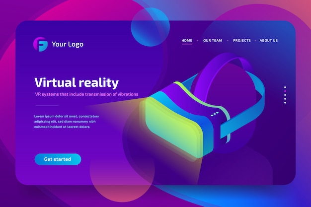 VR headset, virtual augmented reality glasses. Future technology.  isometric  illustration on ultraviolet background