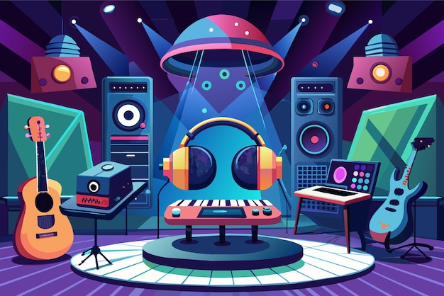 Vector vr mockup for a virtual reality music production studio