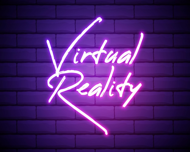 VR Neon Sign Vector Illustration of Virtual Reality Promotion VR neon sign isolated on brick wall background