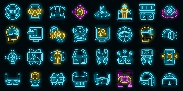 Vr platform icons set vector neon