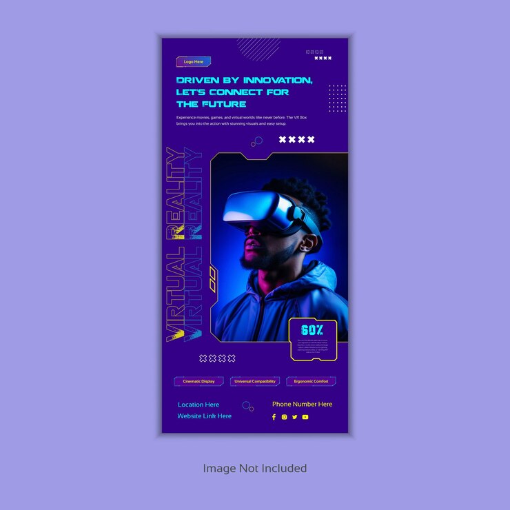 Vector 가상 현실 박스 게임 dl 플라이어 또는 랙 카드 배너 템플릿 인쇄 디자인