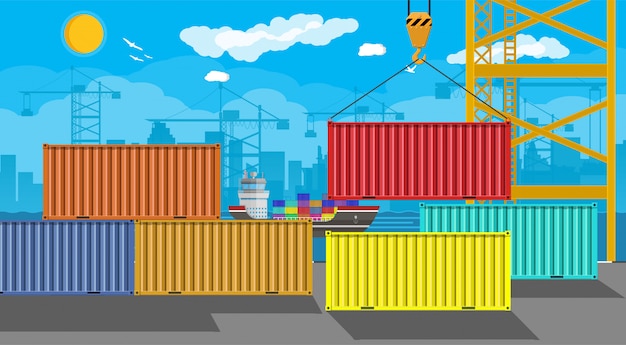 Vrachtschip, containerkraan. Havenlogistiek