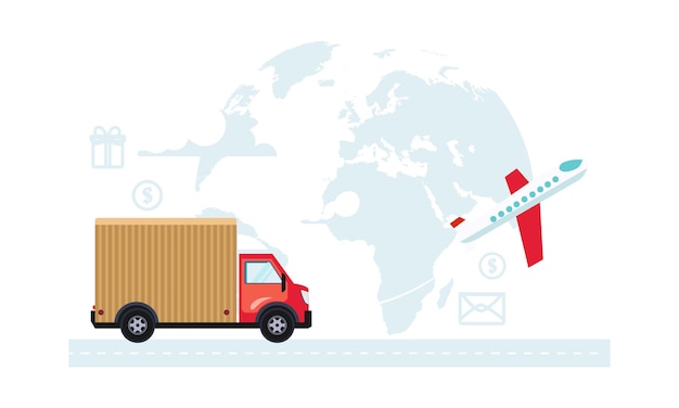 Vrachtvervoer en levering logistiek beheer vector illustratie webdesign