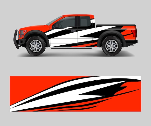 Vrachtwagen en auto grafische achtergrond wrap en vinyl sticker ontwerp vector