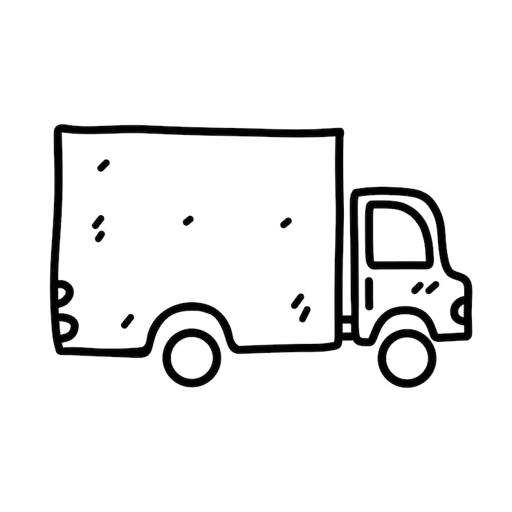 Vector vrachtwagen in hand getrokken doodle schets stijl vectorillustratie geïsoleerd op witte achtergrond