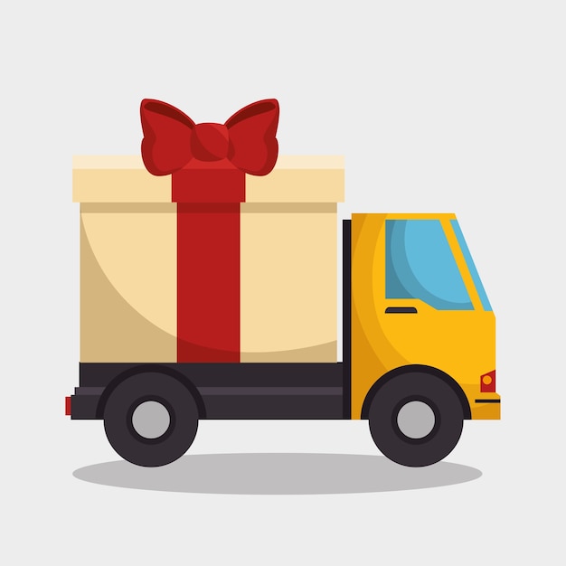 Vrachtwagen met cadeau geïsoleerde pictogram