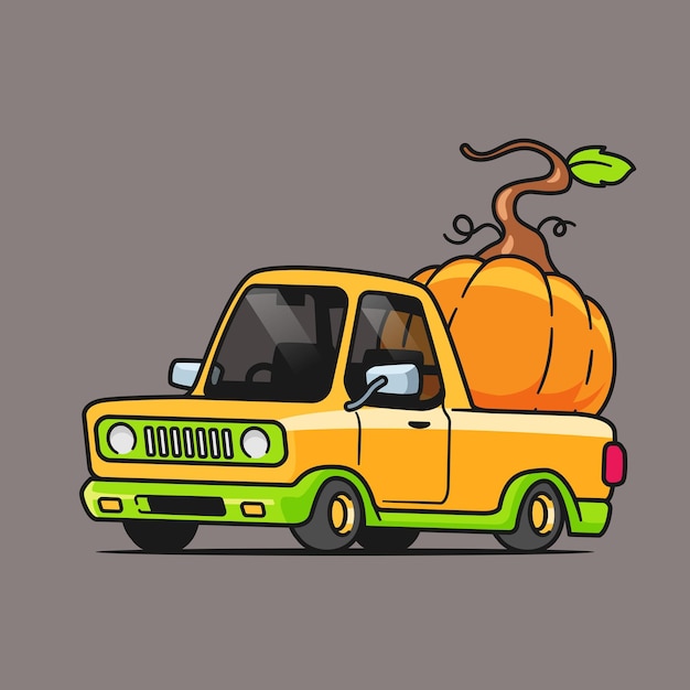 Vector vrachtwagen met pompoen halloween cartoon afbeelding