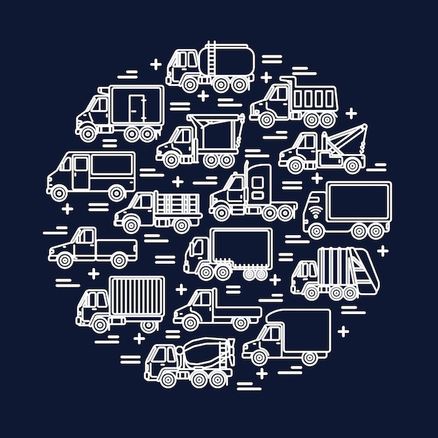 Vrachtwagentransport in lijnstijl op cirkel