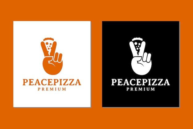 Vrede Handteken met Pizza Slice Cartoon Character Icon Logo Vector Design Inspiration