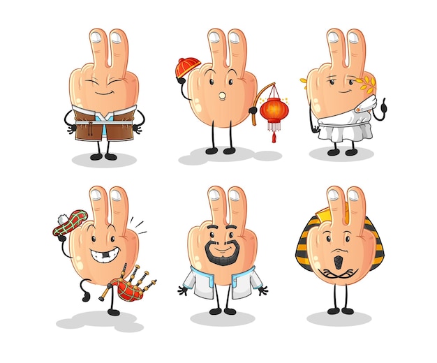 Vector vrede vinger wereld cultuur groep cartoon mascotte vector