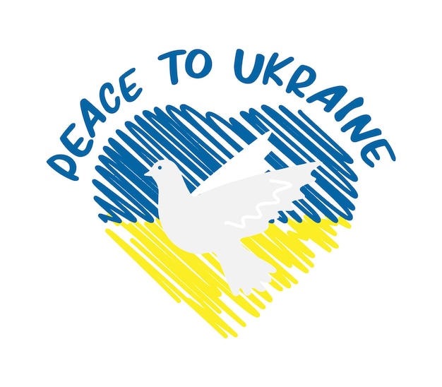 Vredesduif op de achtergrond van het hart van de kleuren van de vlag van oekraïne vrede voor oekraïne