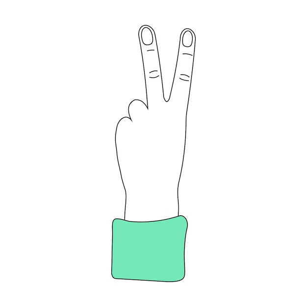 Vredeshandgebaar icoon geïsoleerd op witte achtergrond Lijn met de hand getekende vector illustratie