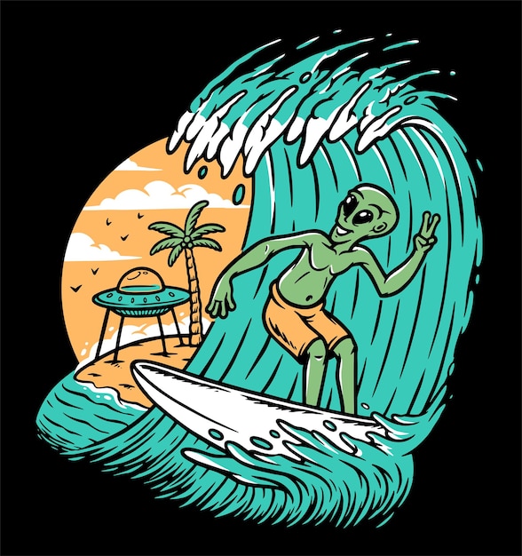 Vreemdelingen die op de strandillustratie surfen