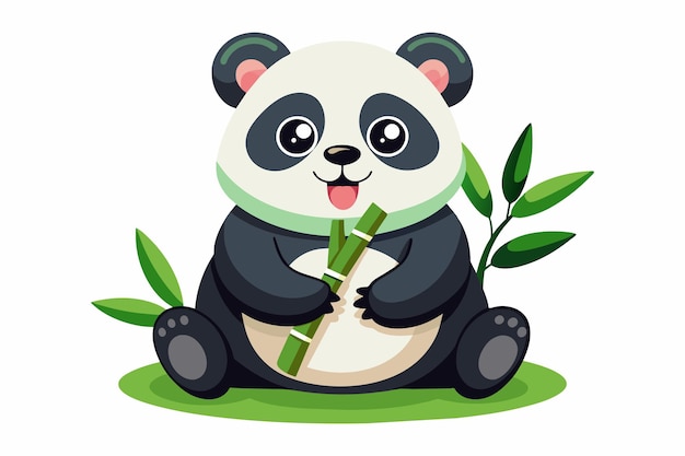 Vector vreugdevolle baby panda met een glimlachend gezicht met bamboe