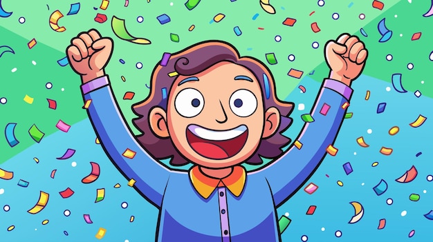 Vreugdevolle cartoonpersonage viert met confetti