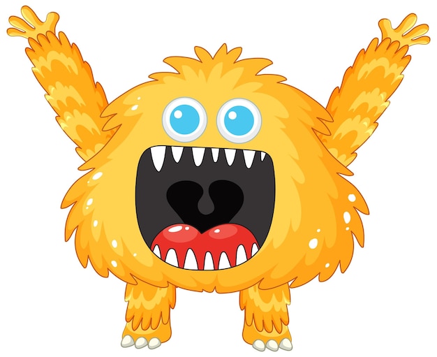 Vreugdevolle gele harige pluizige monster cartoon personage