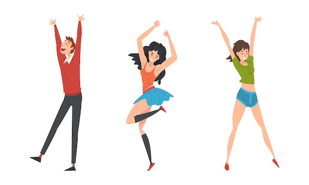Vreugdevolle man en vrouw dansen met een feestje Vector Set