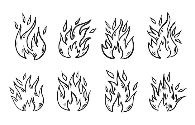 Vector vreugdevuur set, hand getekende illustratie, vlam, branden.