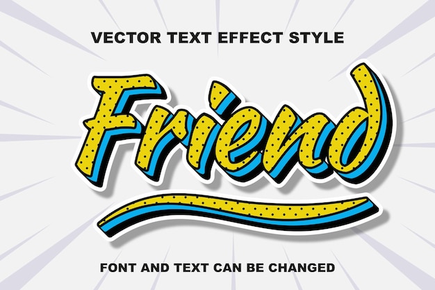 Vriend gele cartoon stijl 3d bewerkbare teksteffect lettertype stijlsjabloon