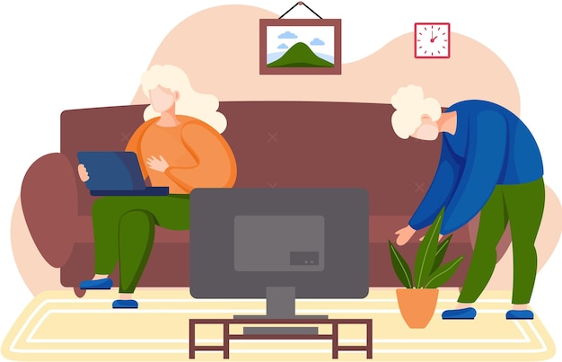 Vriendelijke familie die thuis videogames speelt, zittend op een gezellige bank Vriendenvrouwen die een spel spelen op een computer en een televisie plat ontwerp Familieweekend mensen brengen samen tijd door communiceren