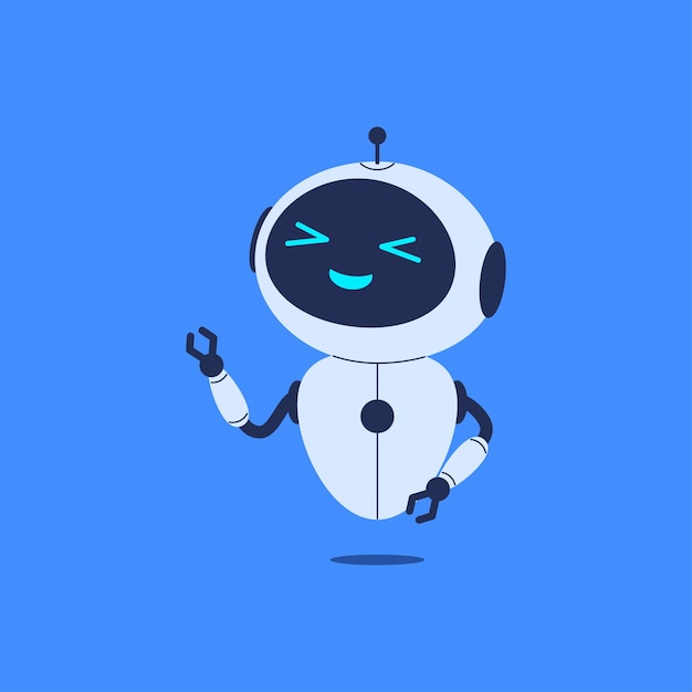 Vriendelijke robot die naar boven kijkt en naar boven wijst Vectorillustratie voor tech-thema's AI-concepten en speelse futuristische projecten