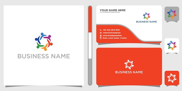 Vriendschap, teamwork, mensen connectiviteit logo ontwerp inspiratie met visitekaartje