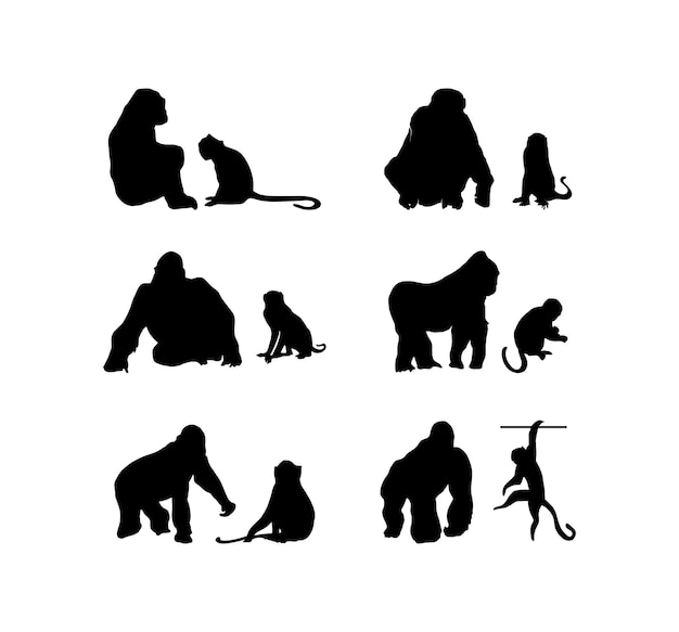 Vriendschapsgorilla en aap silhouet collectie