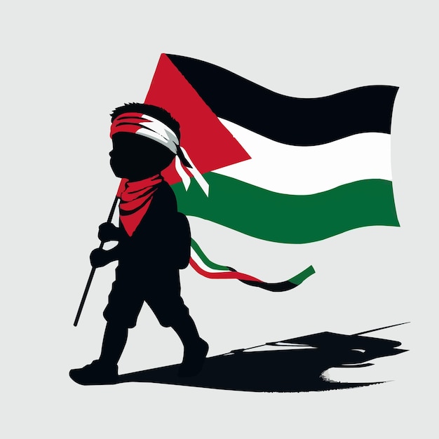 Vector vrij palestijnse kind met een palestijnse vlag