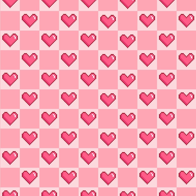 Vector vrij roze harten pixels patroon in naadloze stijl