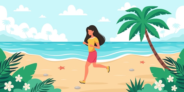 Vrije tijd op het strand Vrouw joggen Zomertijd