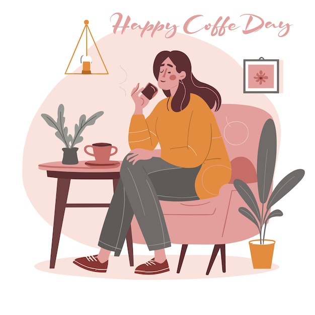 Vector vrije vector handgetekende internationale dag van koffie illustratie