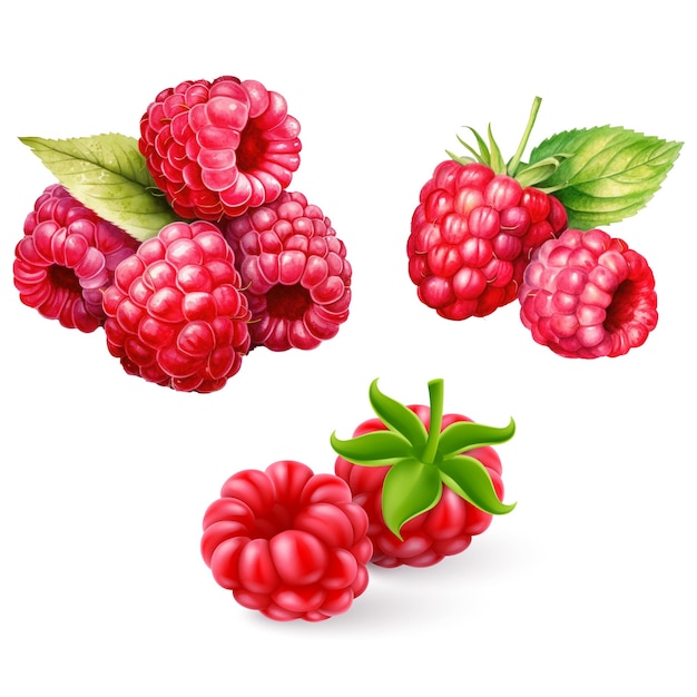 Vrije vector realistische set van rode rijpe framboos