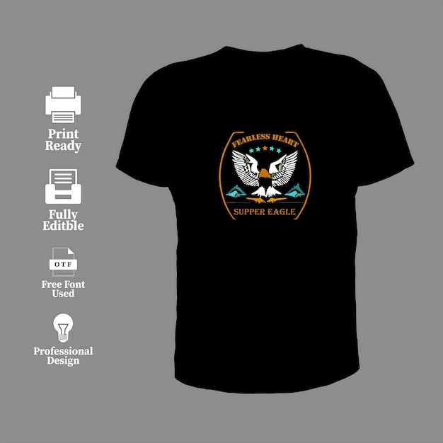 Vrije vector voorkant van t-shirt met adelaar logo sjabloon