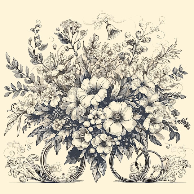 Vrije vectorgravering met de hand getekende bloemrijke achtergrond