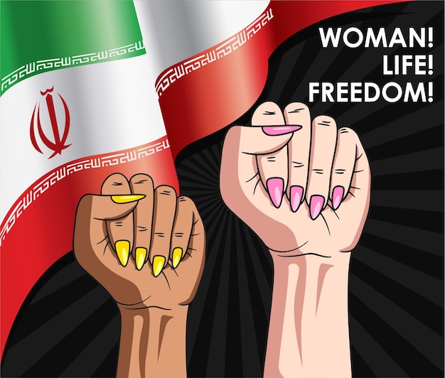 Vrijheid voor Iraanse vrouwen poster illustratie. Banner voor protest in iran