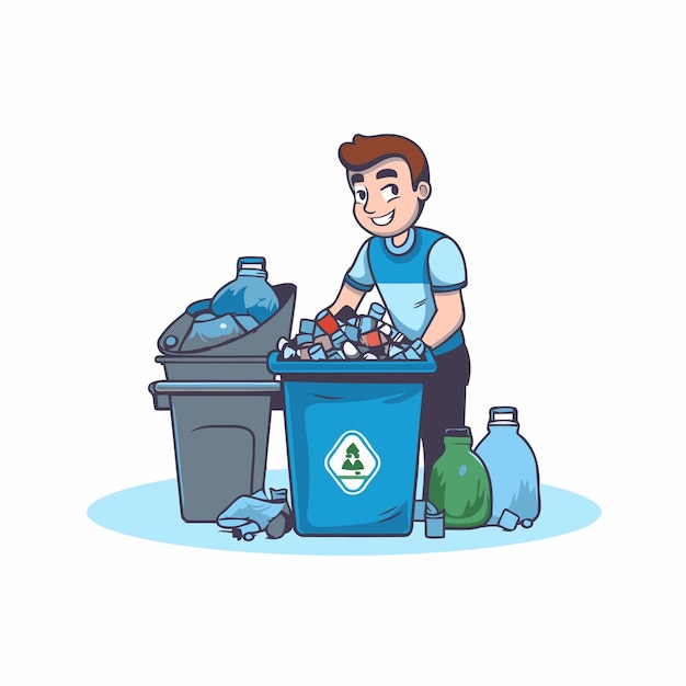 Vrijwilliger die vuilnis verzamelt Vector-illustratie in cartoon-stijl