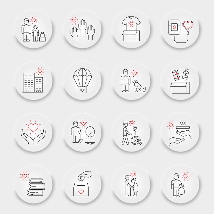 Vector vrijwilligerswerk lijn icon set