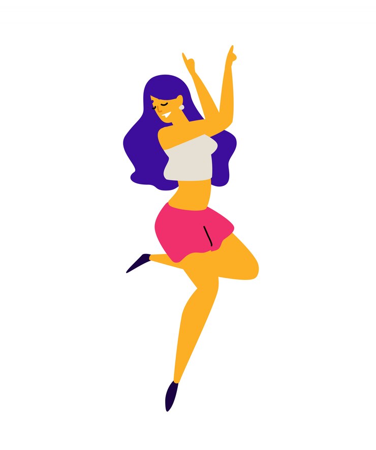 Vector vrolijk dansend meisje in korte broek en tanktop.