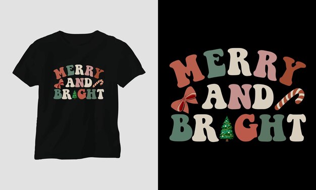 vrolijk en helder - Groovy Christmas SVG T-shirt en kledingontwerp