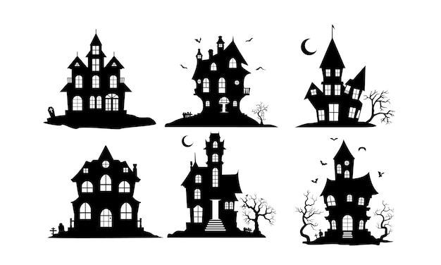 Vector vrolijk halloween met silhouet spookhuisset