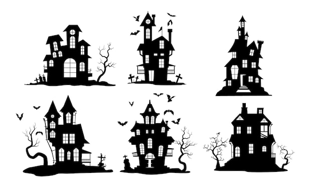 Vector vrolijk halloween met silhouet spookhuisset