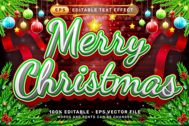 vrolijk kerstfeest 3d tekst effect en bewerkbaar tekst effect met kerst element achtergrond