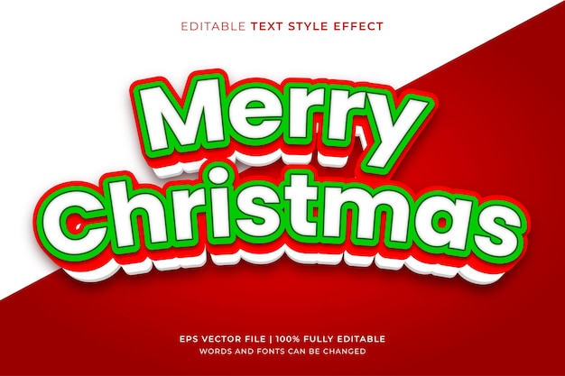 Vrolijk kerstfeest 3D-teksteffect, bewerkbaar teksteffect